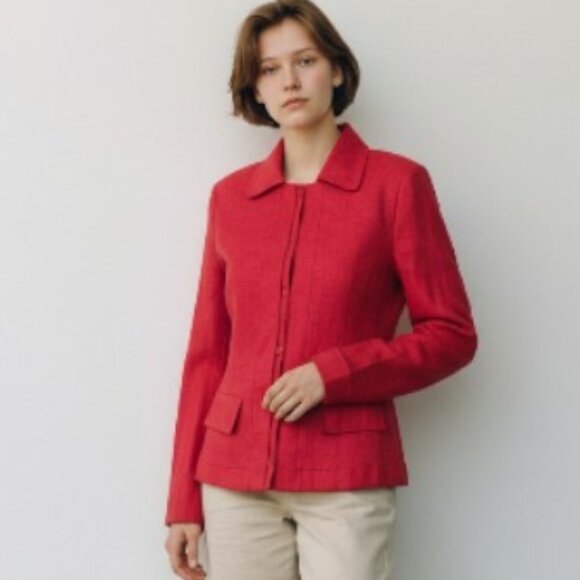 CAbi Jackets & Blazers - CAbi Perfect Red Valentine Linen Blend Button Jacket size XS
